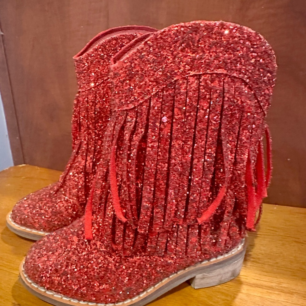 Sparkly Red Fringe Kids Boots